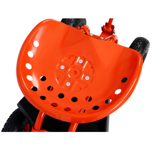 Garden cart rolling scooter, adjustable height with 4 wheels and extendable handle with 360 degree seat and tool tray (red) - Korvel