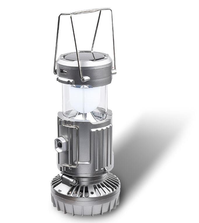 Portable Outdoor LED Camping Lantern With Fan Solar Charge Rechargeable Light Hanging Tent Lamp Fish Flashlight - Korvel