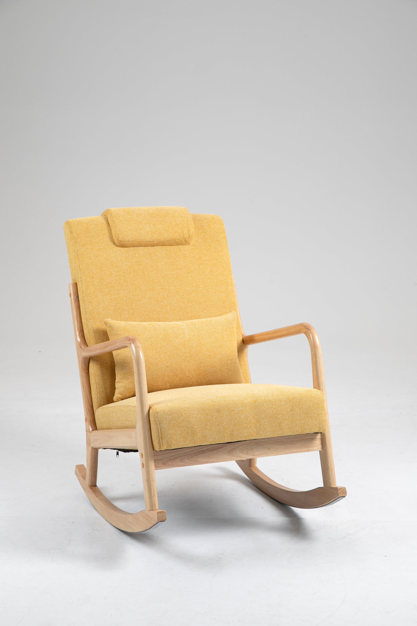 Rocking Chair Upholstered Fabric Rocking Armchair Indoor with High Backrest Glider Chairs and Lumbar Pillow for Living Room - Korvel