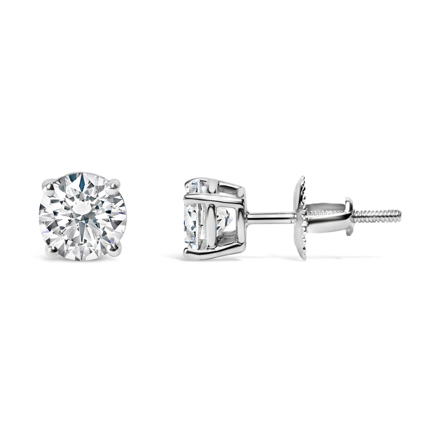 .925 Sterling Silver Lab Grown Diamond Solitaire Stud Earrings