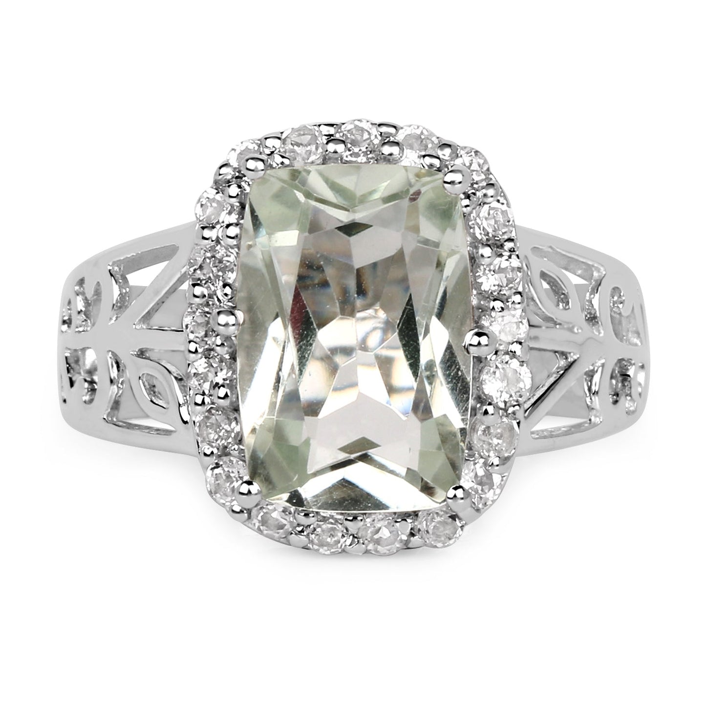 3.94 Carat Green Amethyst & White Topaz Sterling Silver Ring