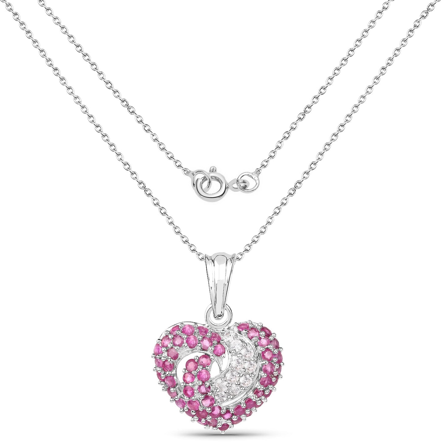 Pendentif en rubis véritable et saphirs blancs de 2,65 carats en argent sterling