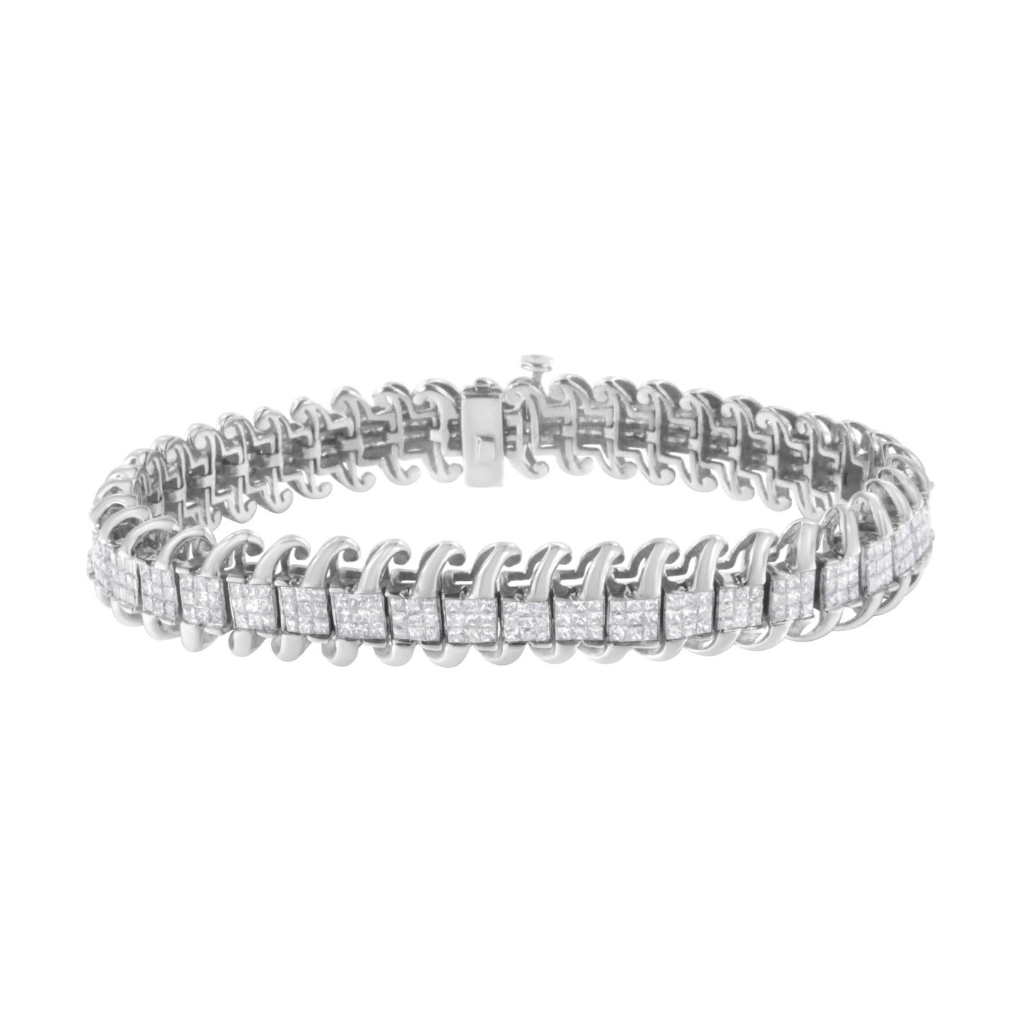 Bracelet de tennis en diamant taille princesse en or blanc 14K