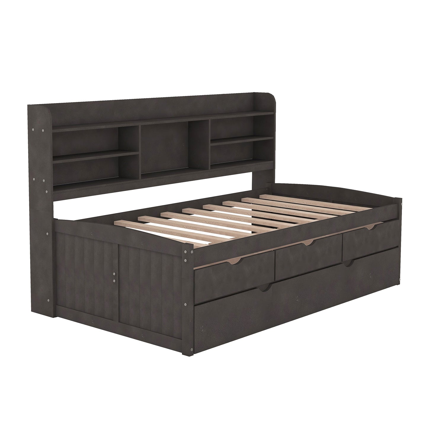Twin Size Wooden Captain Bed with Storage and Trundle - Antique Gray