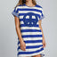 Peace Applique Striped Short Sleeve Mini Dress