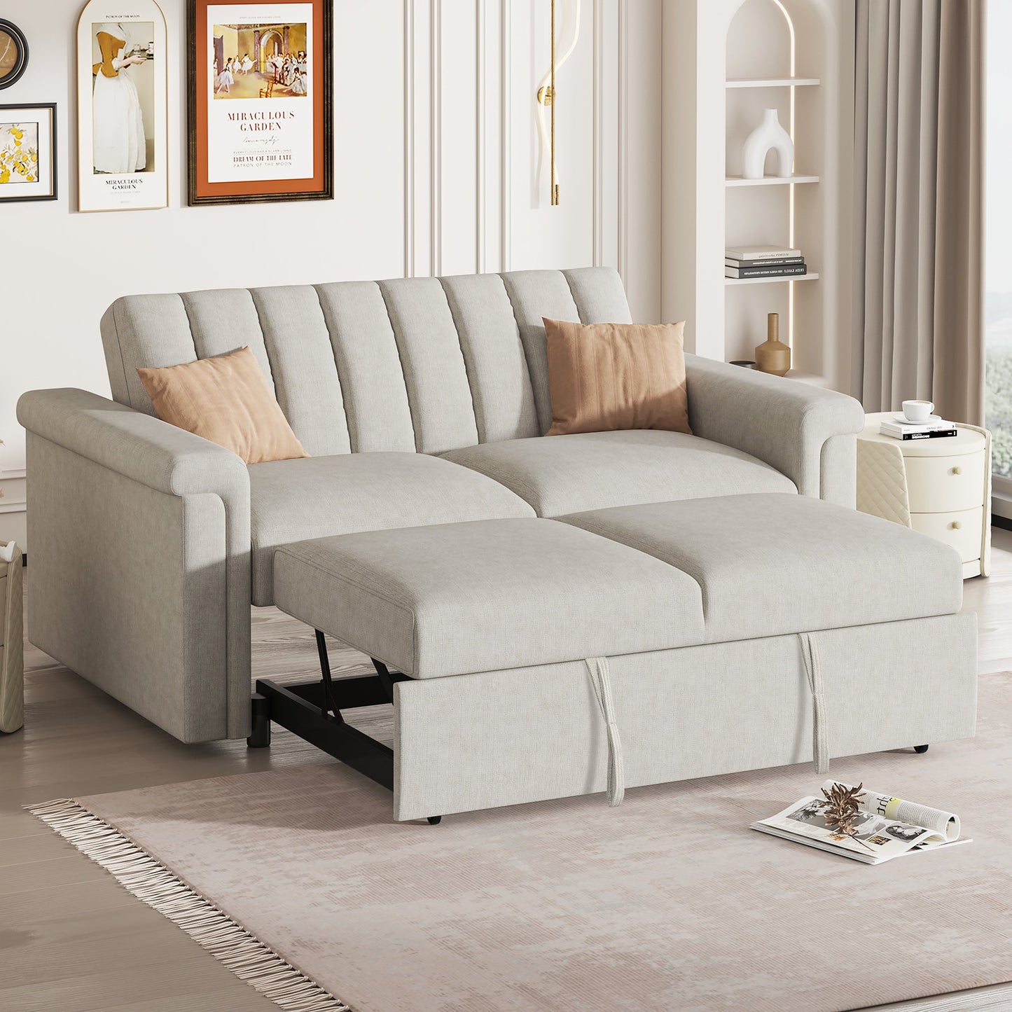 U_STYLE Convertible Soft Cushion Sofa Pull Bed ,for Two People to Sit On - Korvel
