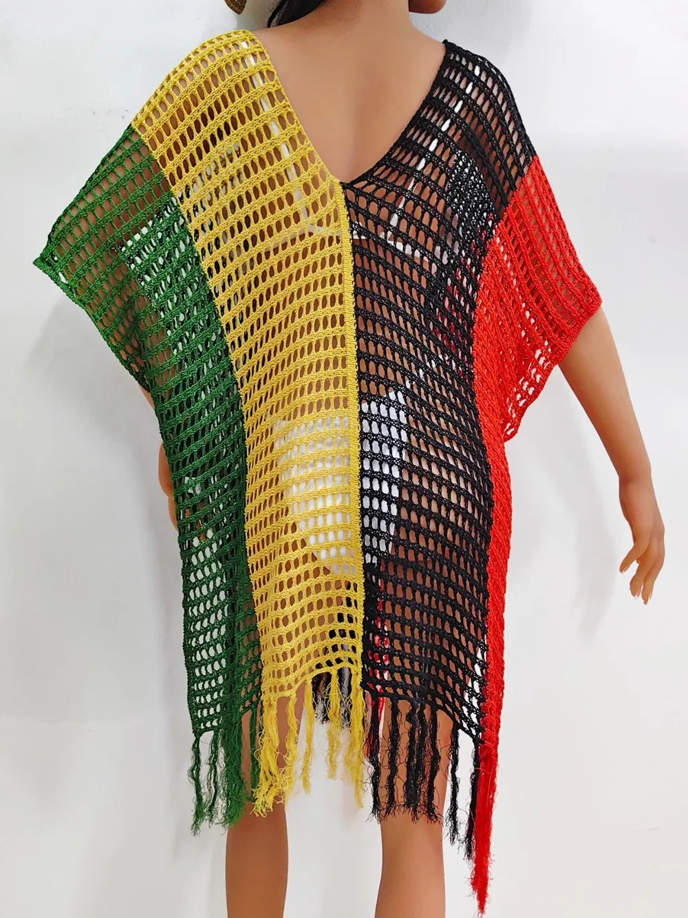 Fringe Color Block Scoop Neck Cover Up - Korvel