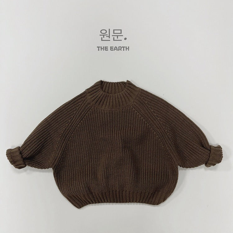 New Children Vintage Knitted Sweater Baby Girl Solid Casual Knitwear Boys Loose Versatile Pullover Kids Thicken Warm Tops - Korvel