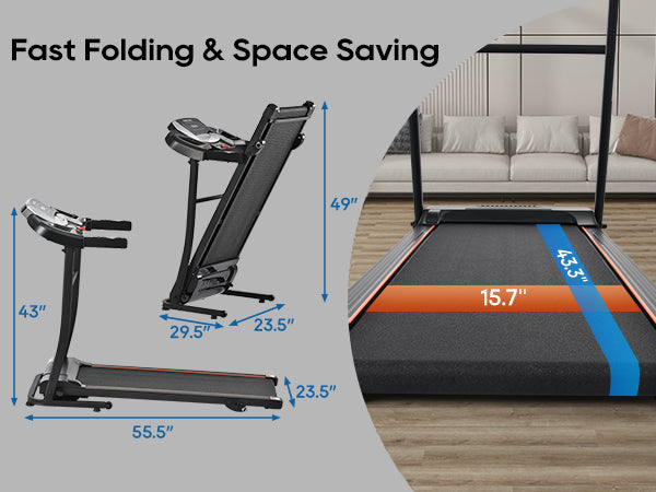 Tapis de course pliable premium pour la maison avec capteur de pouls