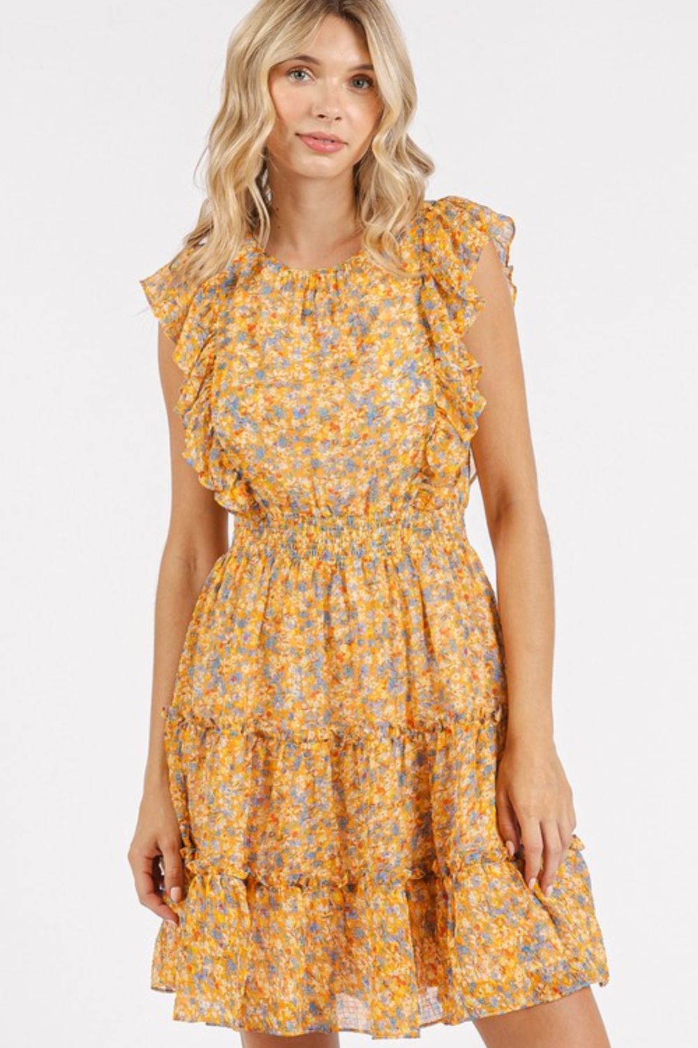 Robe Mini en Chiffon à Imprimé Floral Ditsy avec Volants