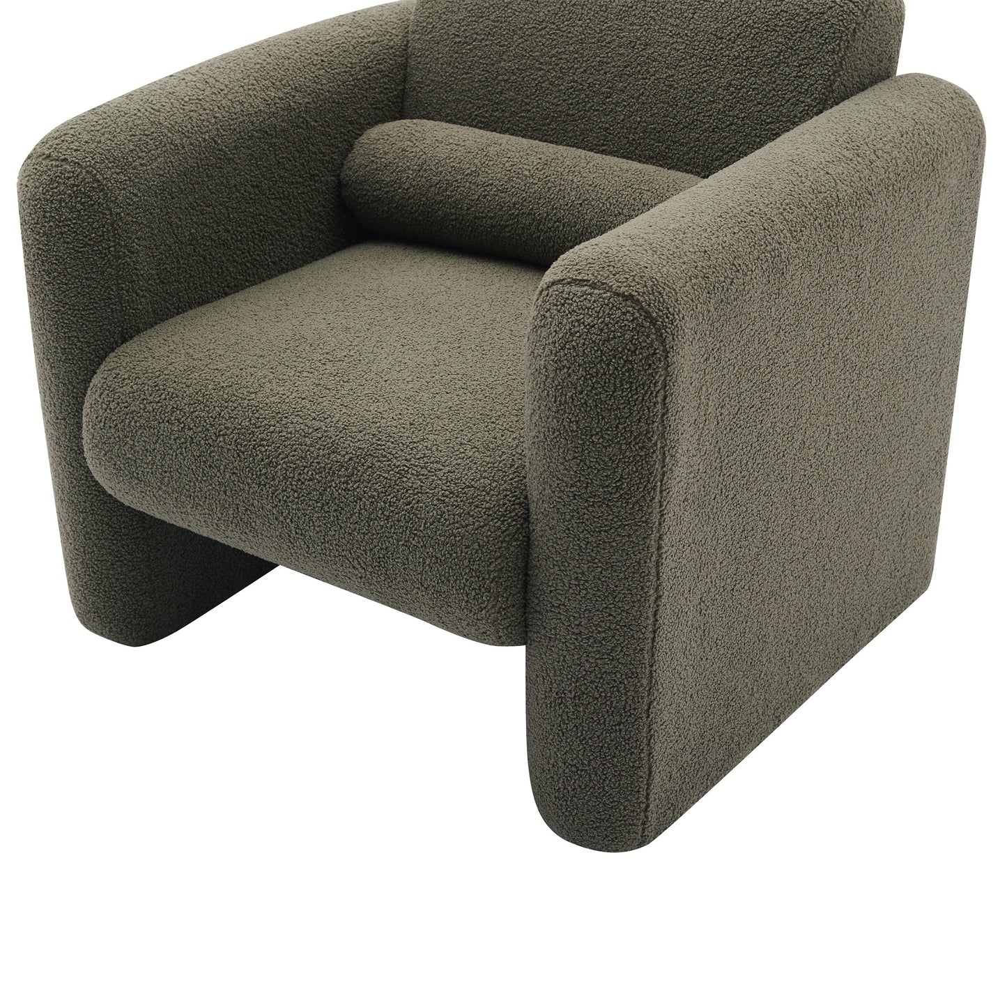 Modern style chair with sheepskin Sherpa fabric soft cushion, comfortable armchair, soft with backrest and pillow, seaweed green - Korvel