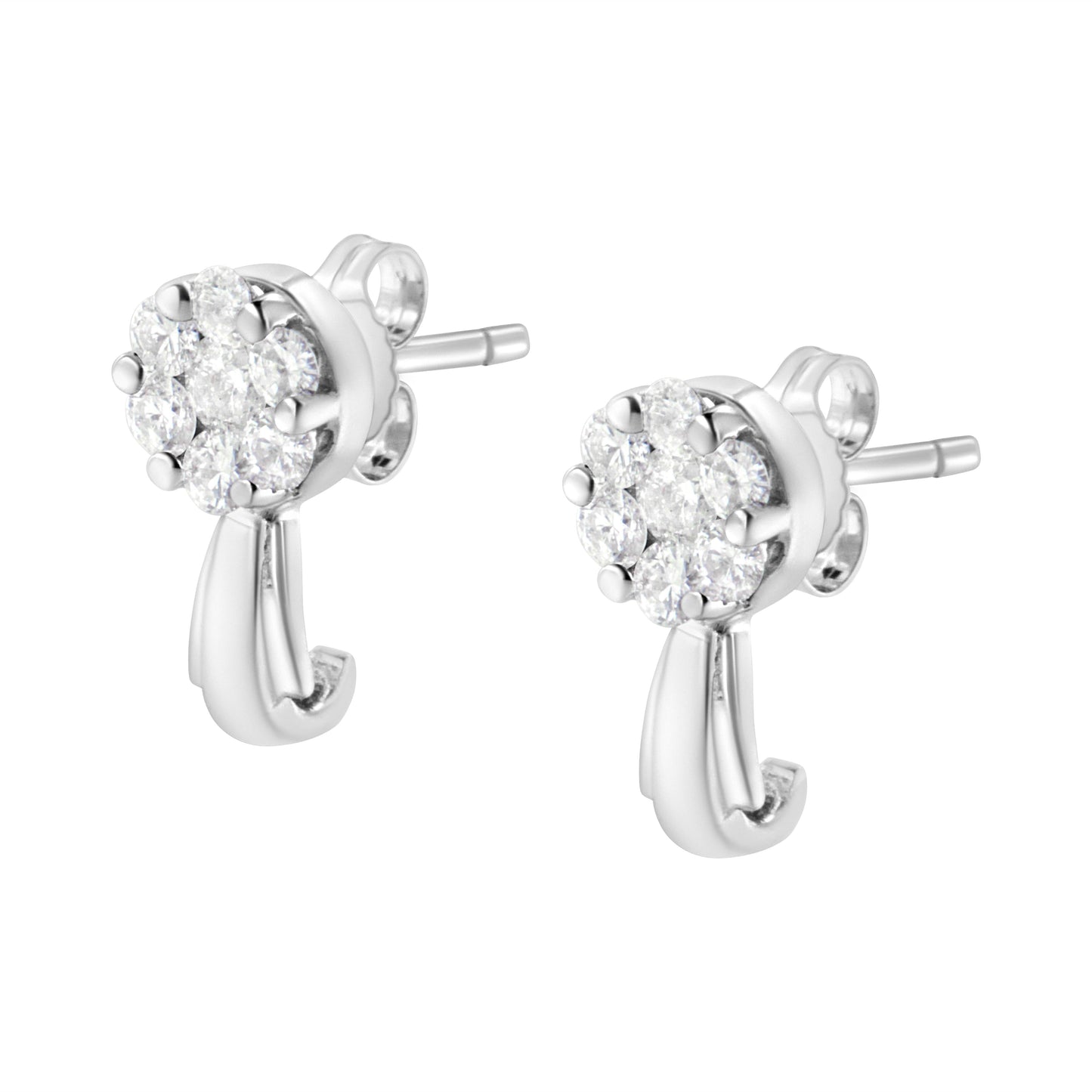 Pendientes de gota en oro blanco de 14 quilates con diamantes en forma de flor