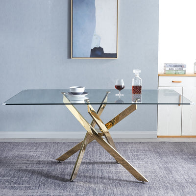 Modern Rectangular Tempered Glass Dining Table for 6