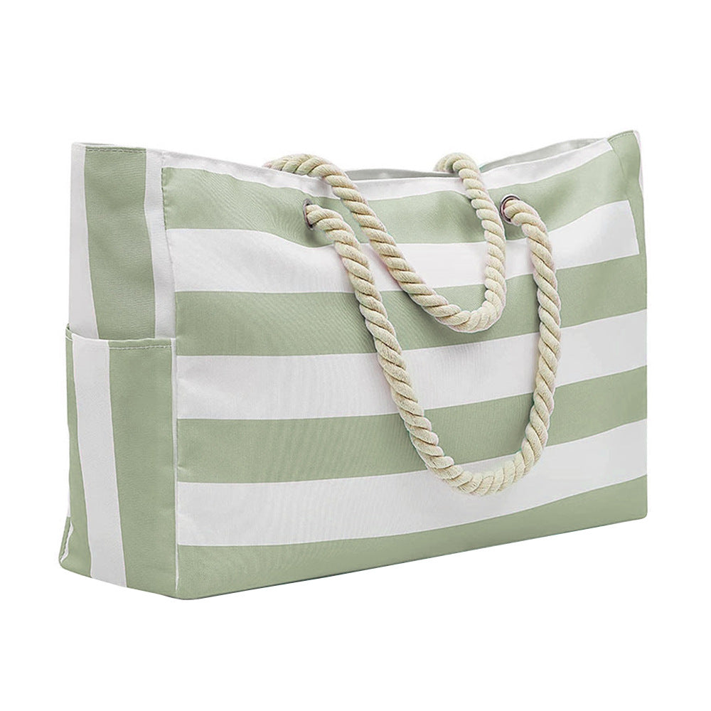 Embroidered Striped Beach Bag with Spacious Design
