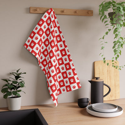Red & White Paws Kitchen Towels - Cotton & Polyester Options