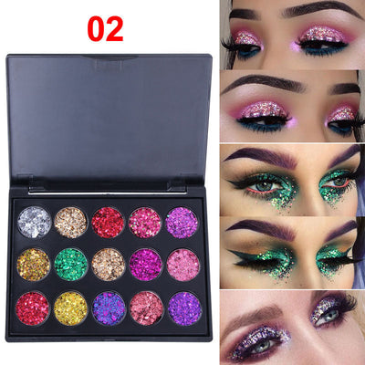 Palette de fards à paupières en sequins diamantés 15 couleurs