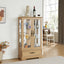 Light colored glass cabinet with adjustable glass frame, including cabinet light bulbs OAK with 2 doors and 1 drawer - Korvel