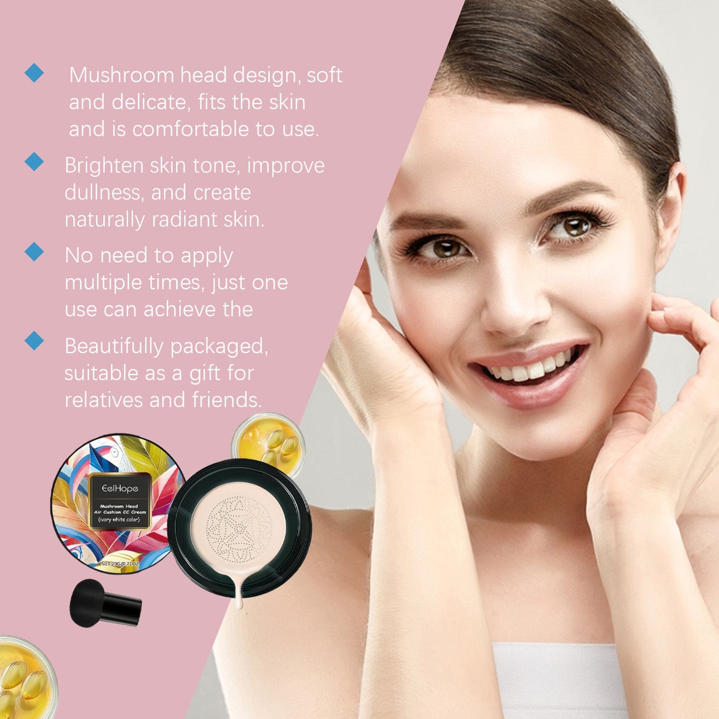Fond de teint cushion aérien tête de champignon - Correcteur naturel