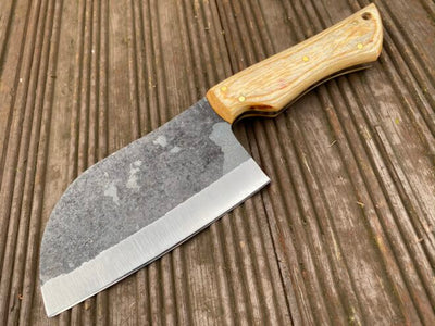 Master Chef's 10-Inch Cleaver Knife - Full Tang 1095 Steel with Oak Handle & Leather Sheath - Korvel