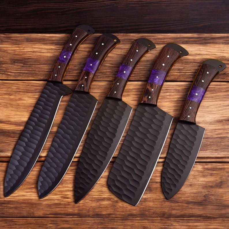 Premium Custom Kitchen Knife Collection: Handcrafted Stainless Steel with Wenge Handles - Korvel