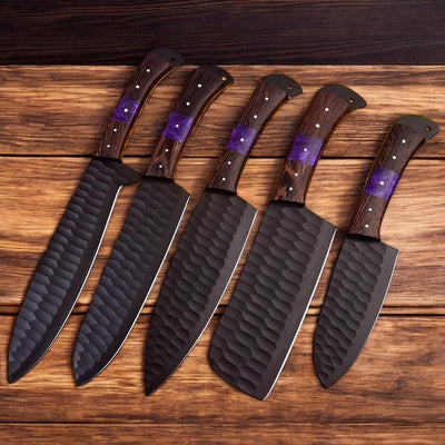 Premium Custom Kitchen Knife Collection: Handcrafted Stainless Steel with Wenge Handles - Korvel