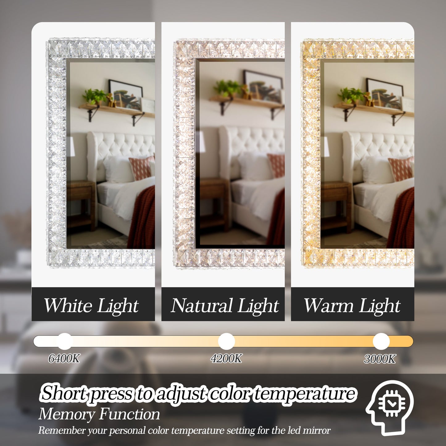 Lumière de miroir en cristal LED avec fonctionnalité dimmable
