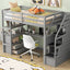 Twin Size Loft Bed with Desk and Shelves Two Built-in Drawers, Storage Staircase Gray - Korvel