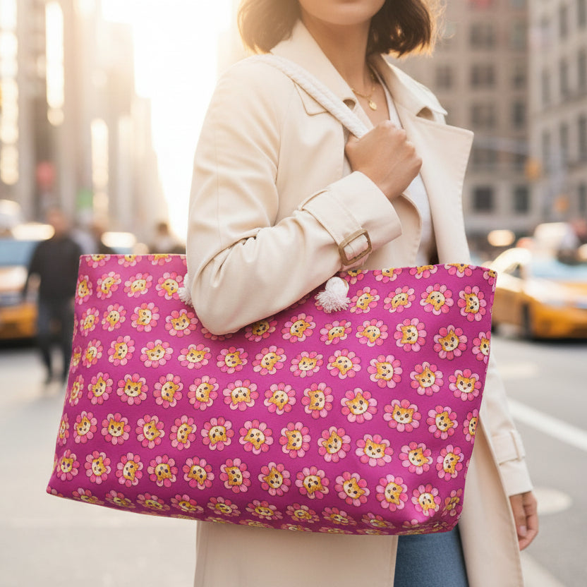 Pink Cat Blossom Weekender Bag | Playful Travel Tote