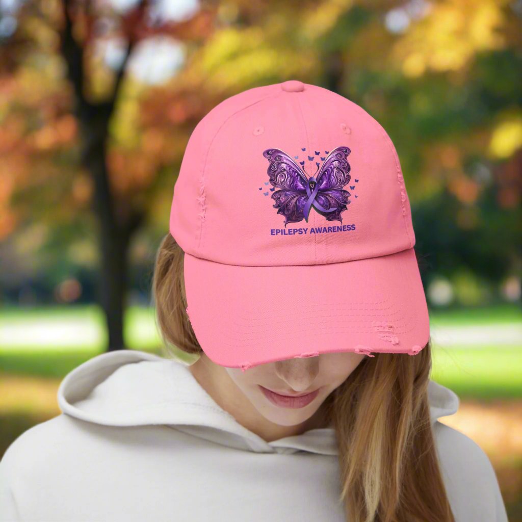 Epilepsy Butterfly Unisex Distressed Cap