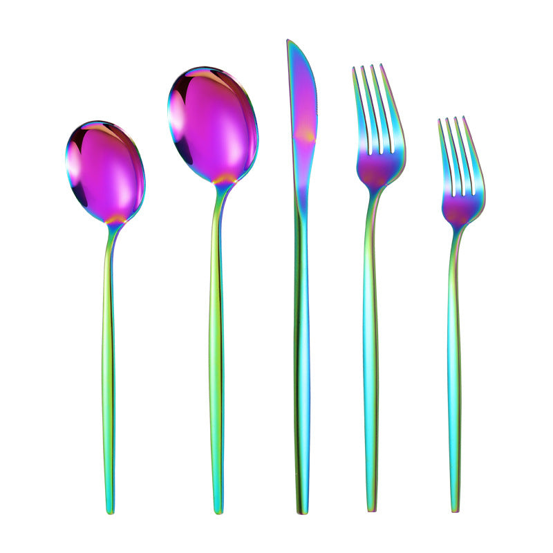 Portuguese Stainless Steel Knife Fork Spoon Golden Steak Knife Fork Set Four-Piece Tableware Set - Korvel