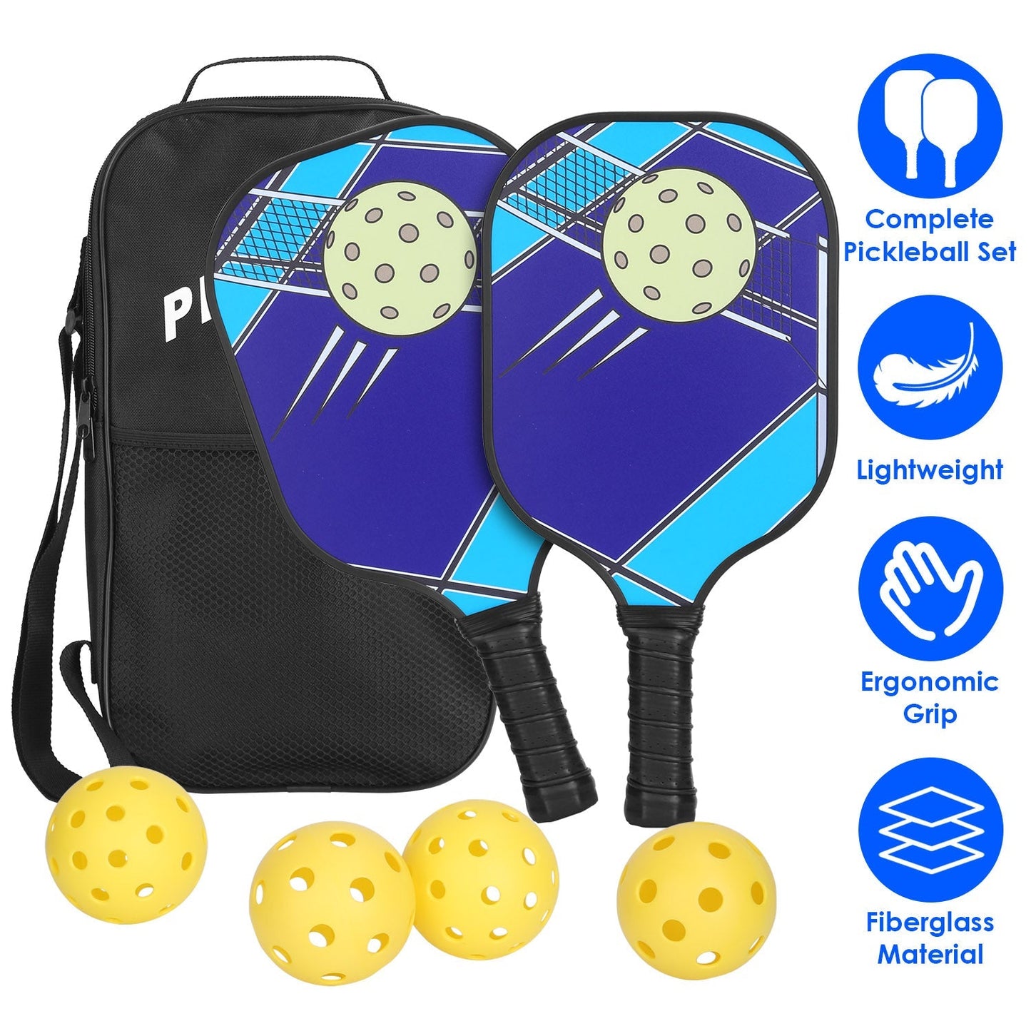 Ensemble de Pickleball Premium avec Paddles en Fibres de Verre et Sac de Transport