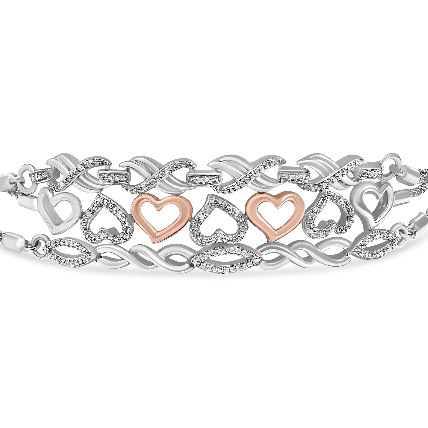 Conjunto de Pulseras Ajustables de Bolo con Acento de Diamante en Plata de Ley de 3 Piezas
