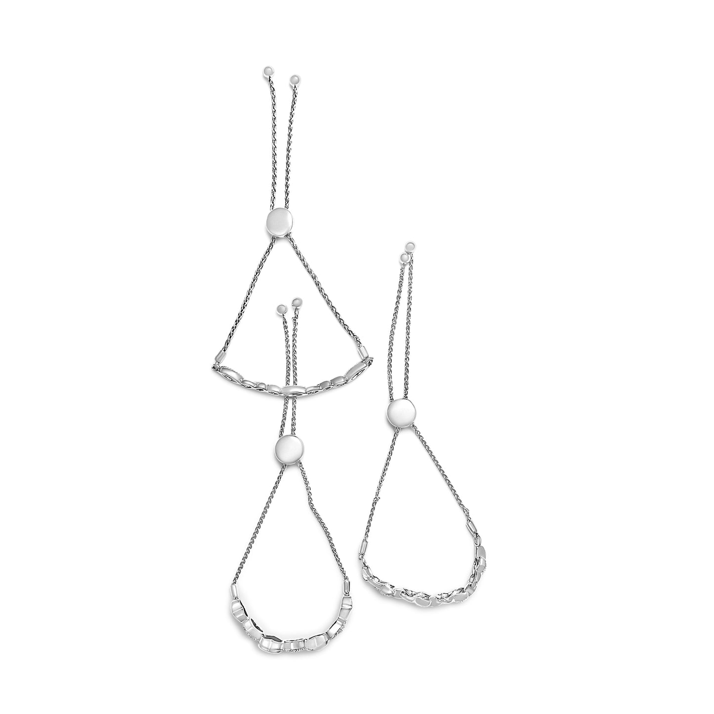 Conjunto de Pulseras Ajustables de Bolo con Acento de Diamante en Plata de Ley de 3 Piezas