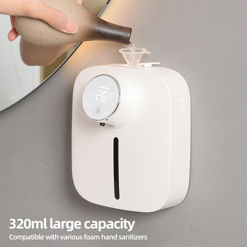 Wall-mounted Automatic Soap Dispenser Multifunctional Infrared Sensor LED Digital Display Touchless Foam USB Rechargeable - Korvel