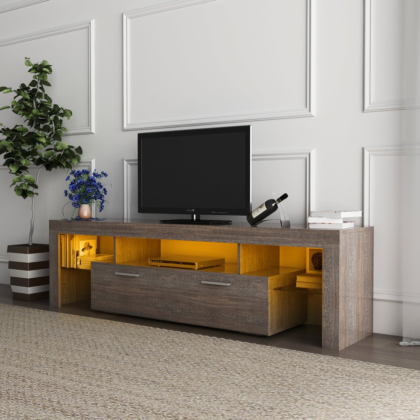 20 minutes quick assembly brown simple modern TV stand - Korvel
