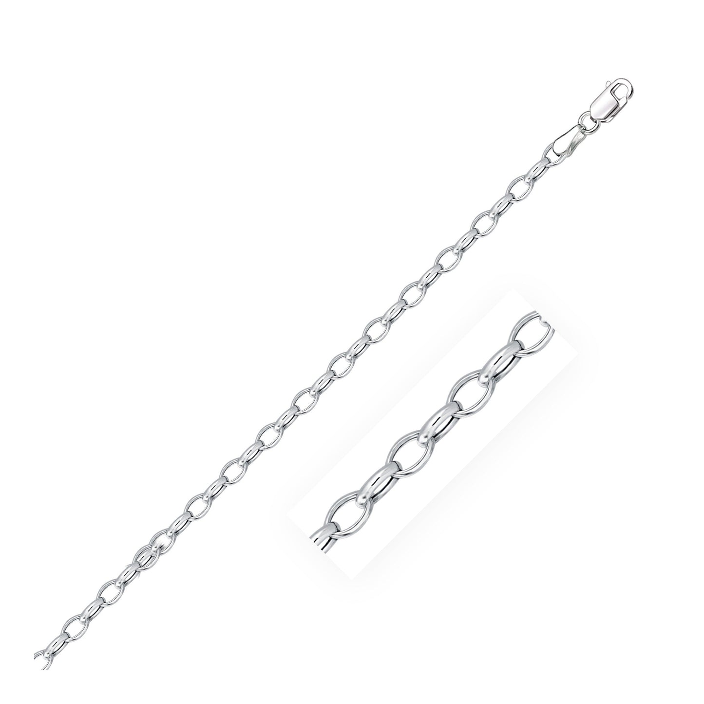 14k White Gold Oval Rolo Chain - 3.2mm