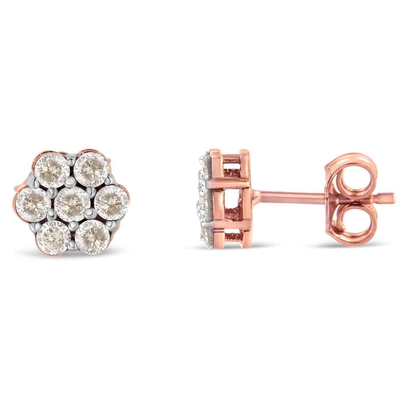 Pendientes de Stud Florales de Diamante en Oro Rosa de 10K