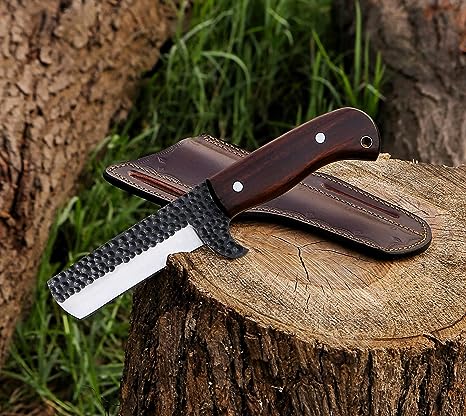 Premium Bull Cutter Knife - 7.5-Inch Full Tang 1095 Steel Blade with Elegant Rosewood Handle & Leather Sheath - Korvel
