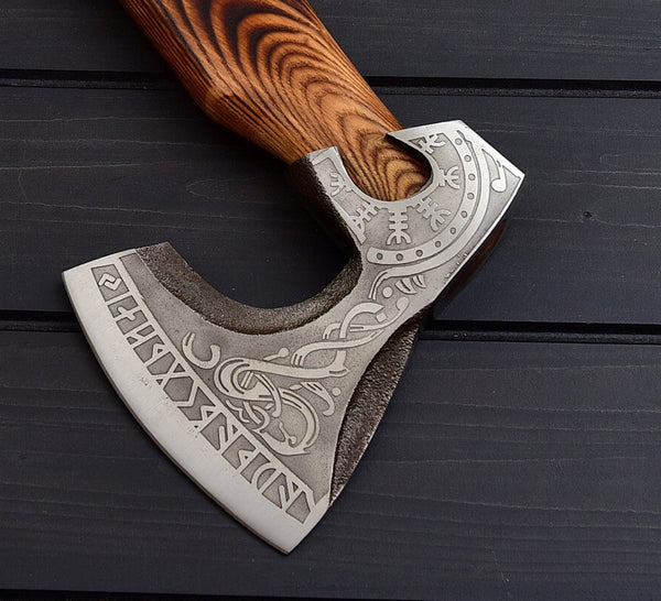 Authentic Viking Tomahawk - Handcrafted 1095 Steel Blade, Ash Wood Handle with Leather Wrap & Sheath - Korvel