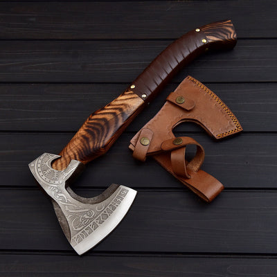 Authentic Viking Tomahawk - Handcrafted 1095 Steel Blade, Ash Wood Handle with Leather Wrap & Sheath - Korvel