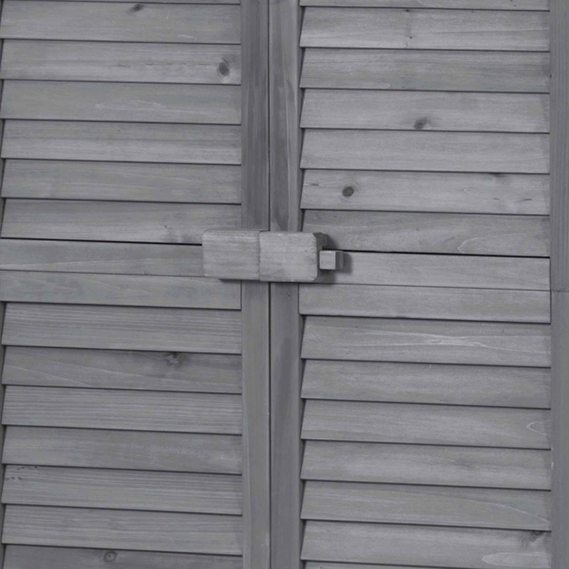 Wooden Garden Shed 3-tier Patio Storage Cabinet Outdoor Organizer Wooden Lockers with Fir Wood (Gray Wood Color -Shutter Design) - Korvel