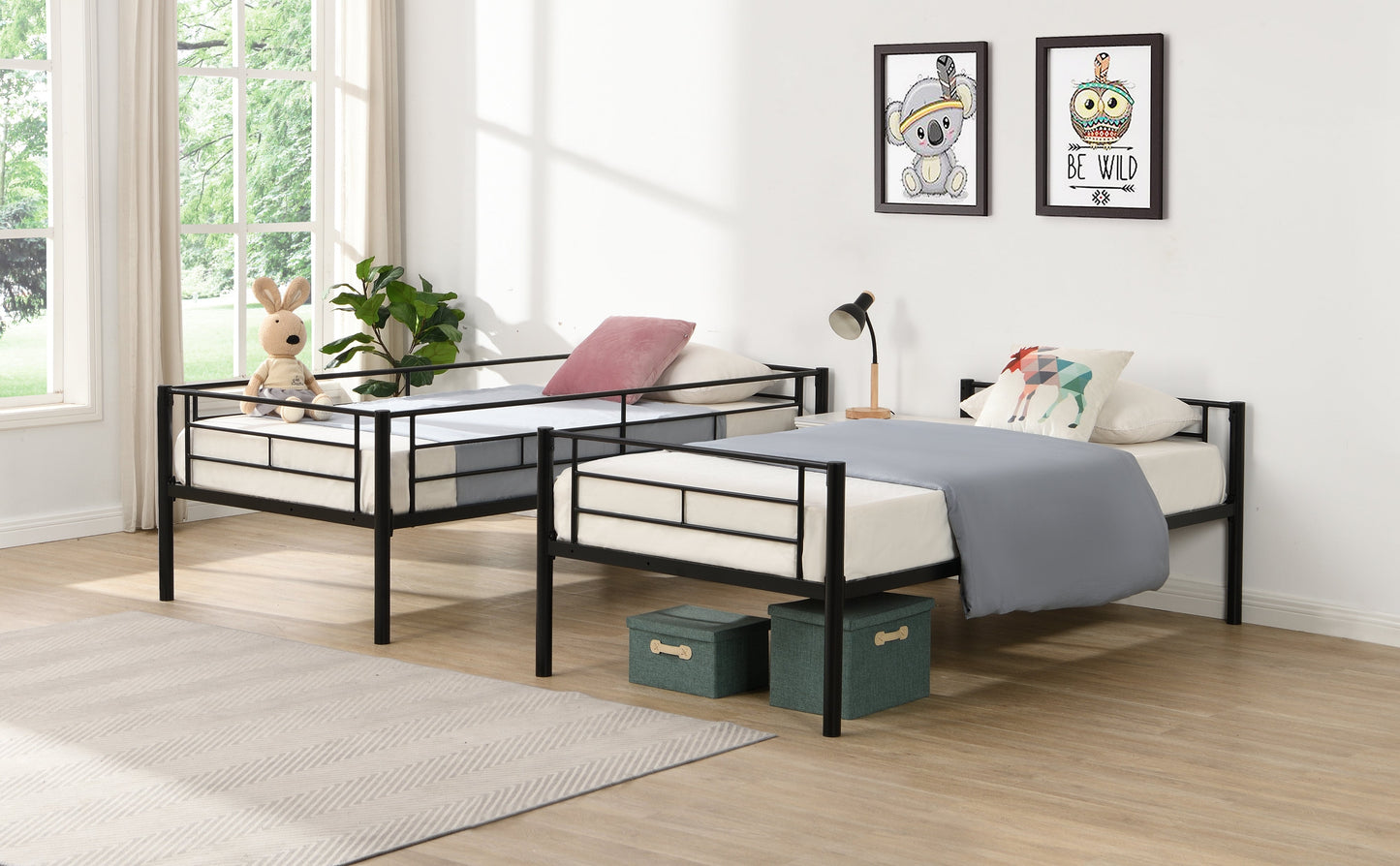 Premium Bunk Bed with Dual Ladders and Guardrail - Black