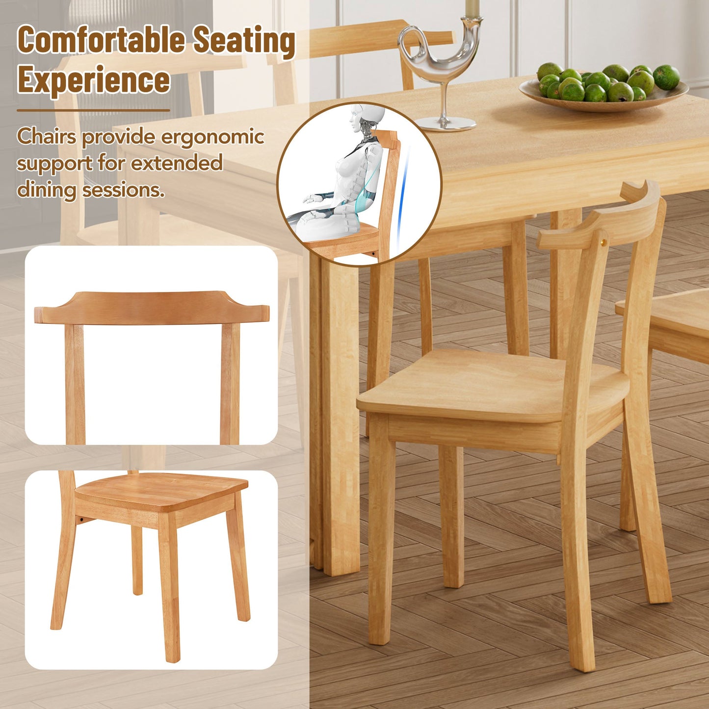 TOPMAX 65 "5-piece set with wheels, expandable dining table set, 17.7" pull-out side table and small dining chairs, natural - Korvel