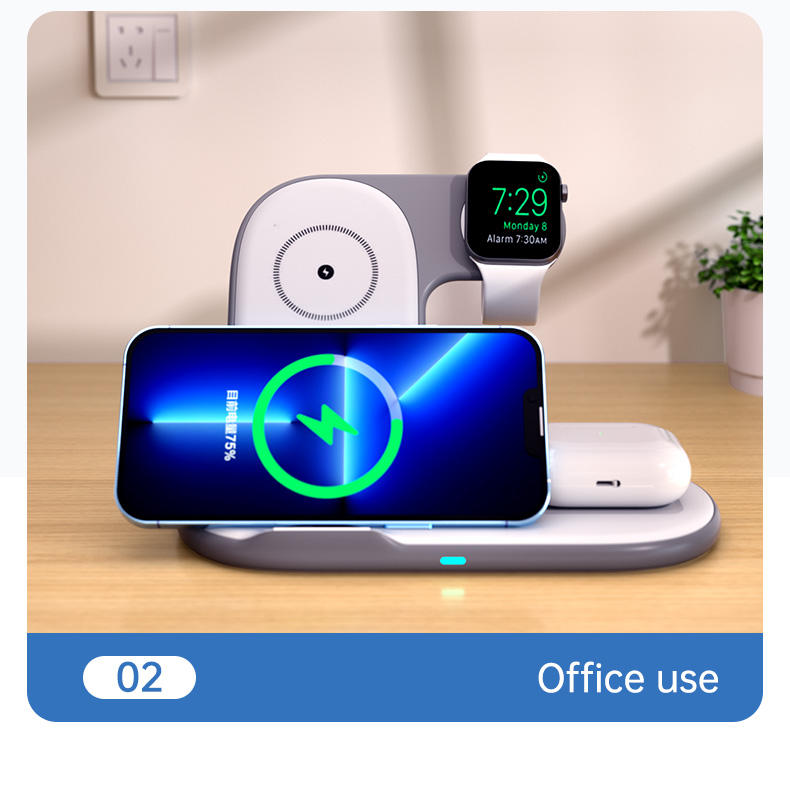 Folding 3-in-1 wireless charger suitable for iPhone earphones, watches, wireless fast charging phone holder - Korvel