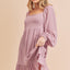 Summer Ruffled Hem Square Neck Balloon Sleeve Mini Dress