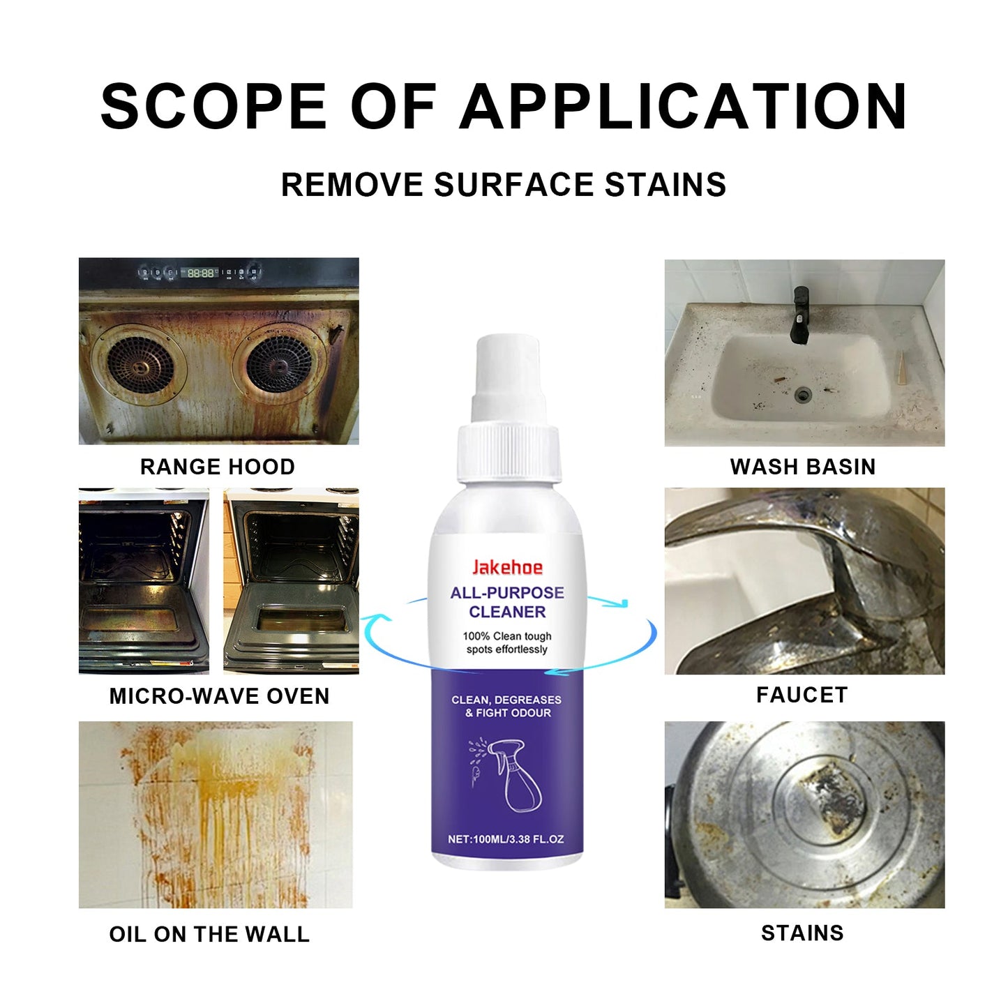 All Purpose Cleaner, Kitchen Dust Stains Heavy Oil Cleaning And Rust Removal Spray - Korvel