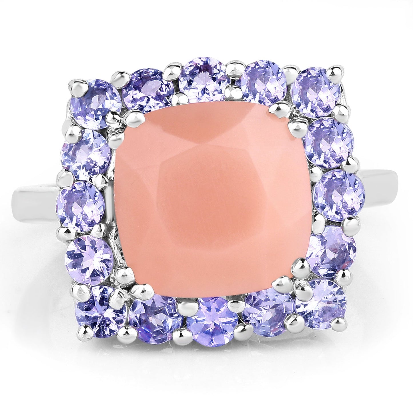 Bague en argent sterling avec pierre de lune pêche et tanzanite de 6,70 carats