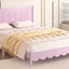 Queen Size Wood Platform Bed Frame, Retro Style Bed with Rectangular Headboard,No Need Box Spring,Pink - Korvel