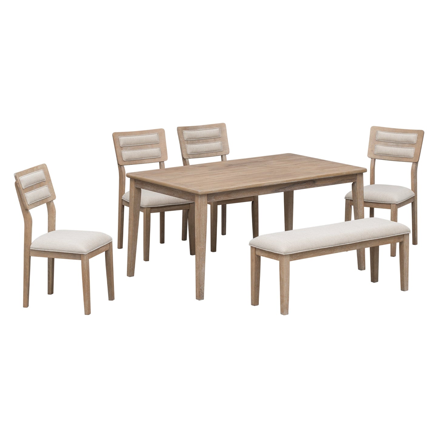 TREXM Classic and Traditional Style 6 - Piece Dining Set, Includes Dining Table, 4 Upholstered Chairs & Bench (Natural Wood Wash） - Korvel