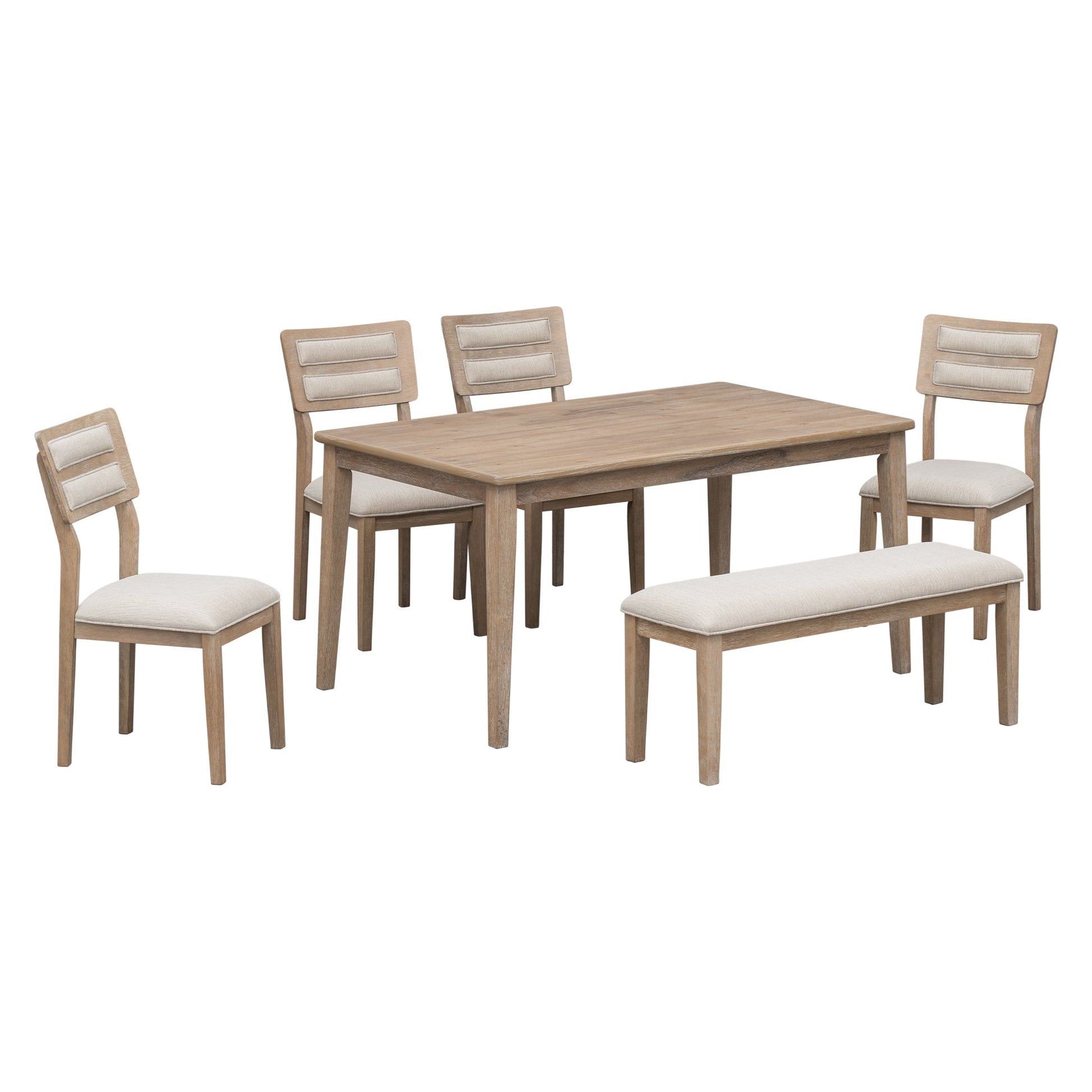 TREXM Classic and Traditional Style 6 - Piece Dining Set, Includes Dining Table, 4 Upholstered Chairs & Bench (Natural Wood Wash） - Korvel